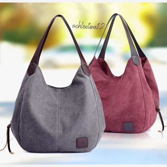 NEW COTTON Canvas Handbag Tote Purse Black Large Size Choose Color Hobo Bag - Picture 3 of 16